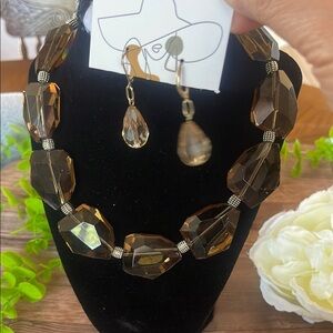 Brown Faceted Crystal Necklace Statement Jewelry